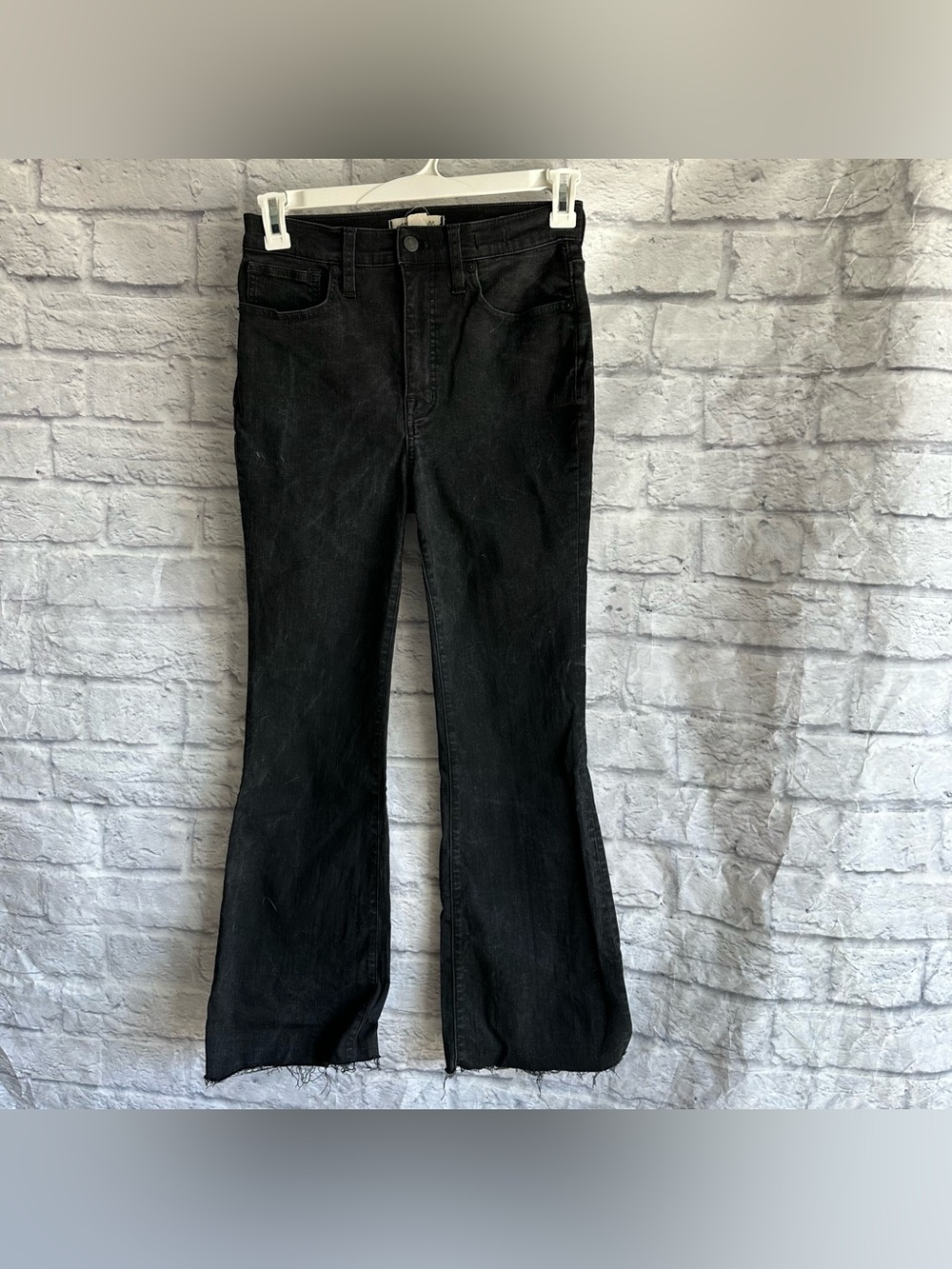 PREOWNED MADEWELL SKINNY FLARE CUT OFF BLACK JEANS DENIM SIZE 28